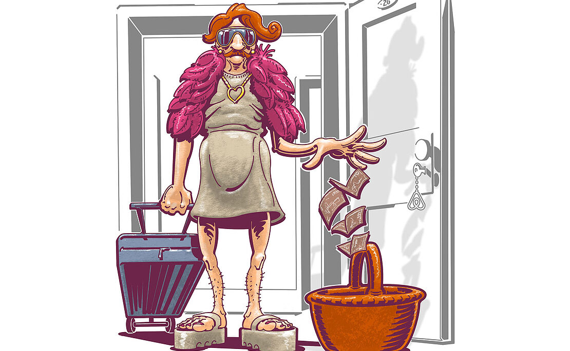 Tourist beim Zahlen von der Wohnung