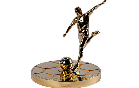 Goldene Münze, mit einer Miniskulptur eines Fußballspielers