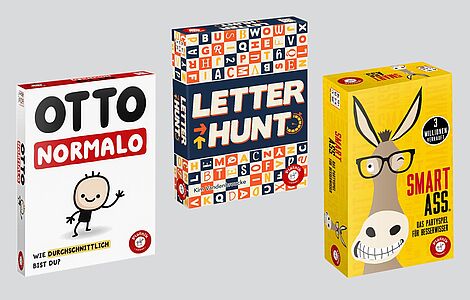 Cover der drei neuen Spiele „Otto Normalo“, „Letter Hunt“ und „Smart Ass“